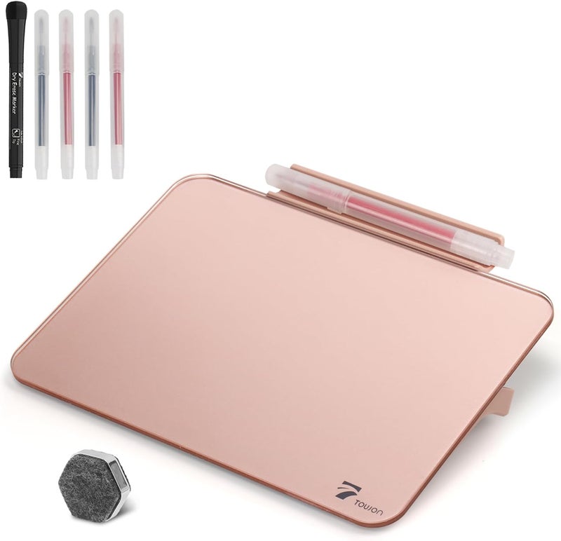 TOWON Rose Gold Glossy Mirror Mini Desktop Pure Glass Whiteboard, Small Desktop Dry Erase Board, Desk White Board Dry Erase with Accessories, Stenography Artifact for Office Homeschooling Décor, 8x6 Inches - Image 1
